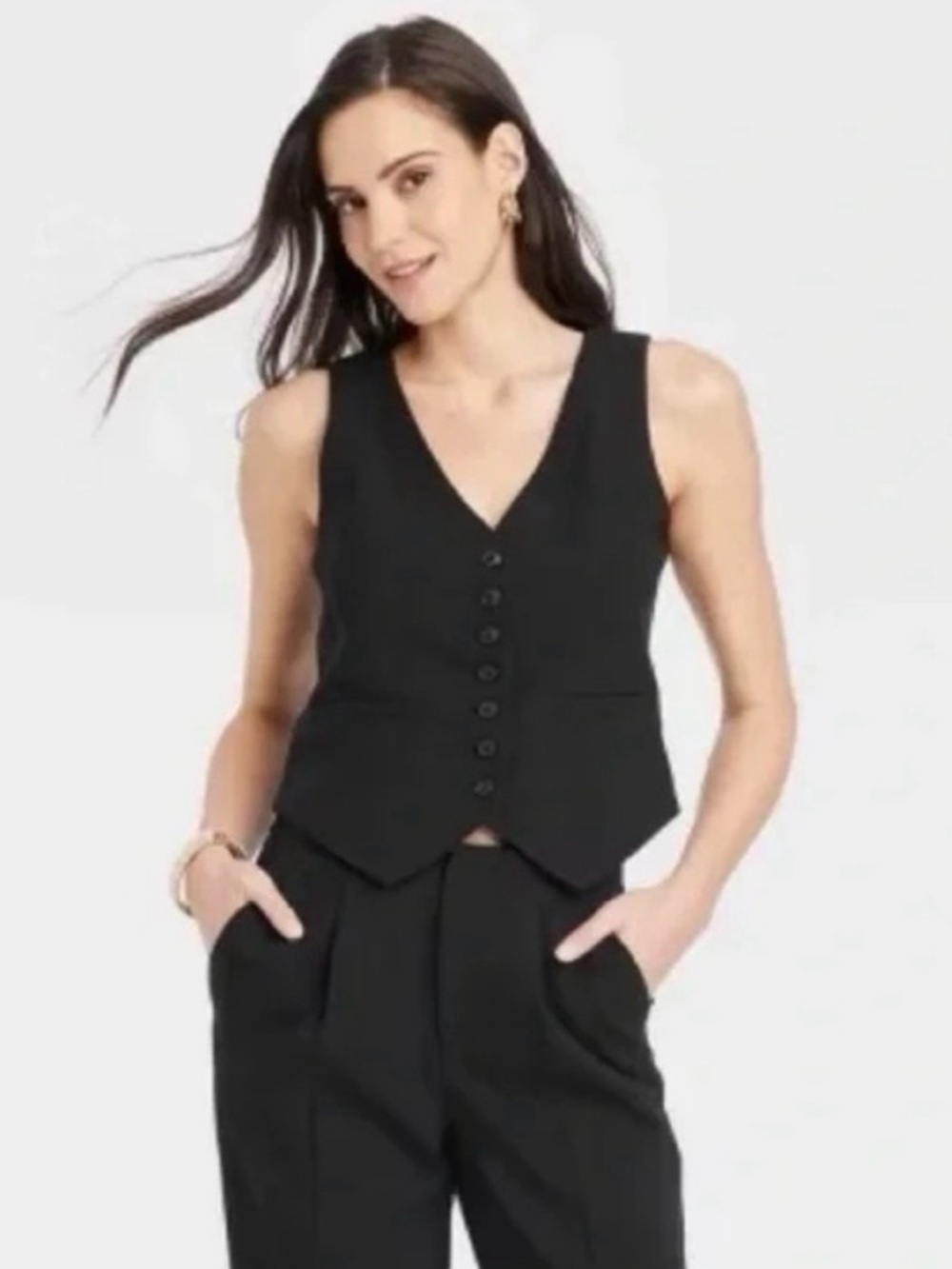 a new day Black Button-Front V-Neck Vest